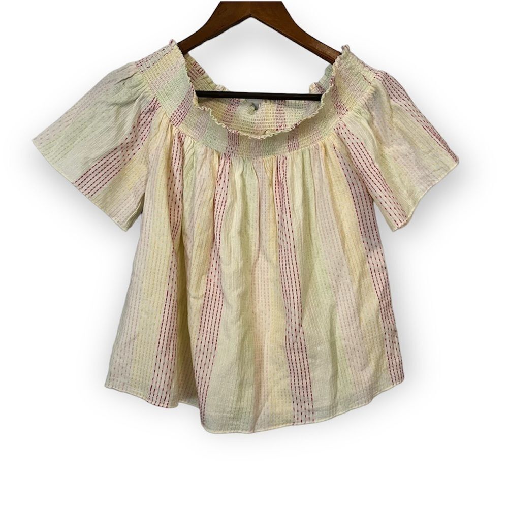 Honey Punch Pastel Striped Off The Shoulder Top